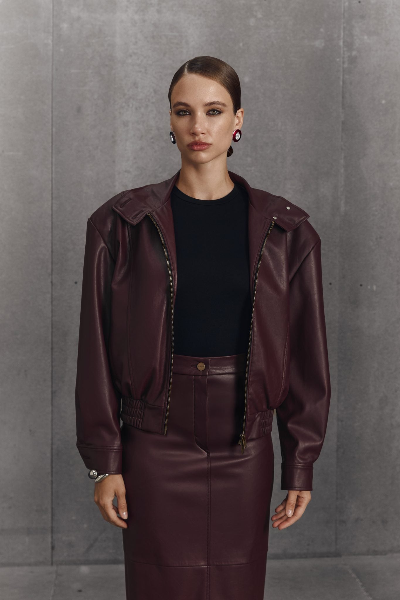 MORANDI BURGUNDY ECO-LEATHER JACKET