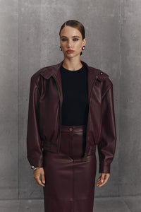 MORANDI BURGUNDY ECO-LEATHER JACKET