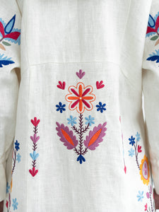 ETNODIM White linen dress with floral embroidery Sobachko