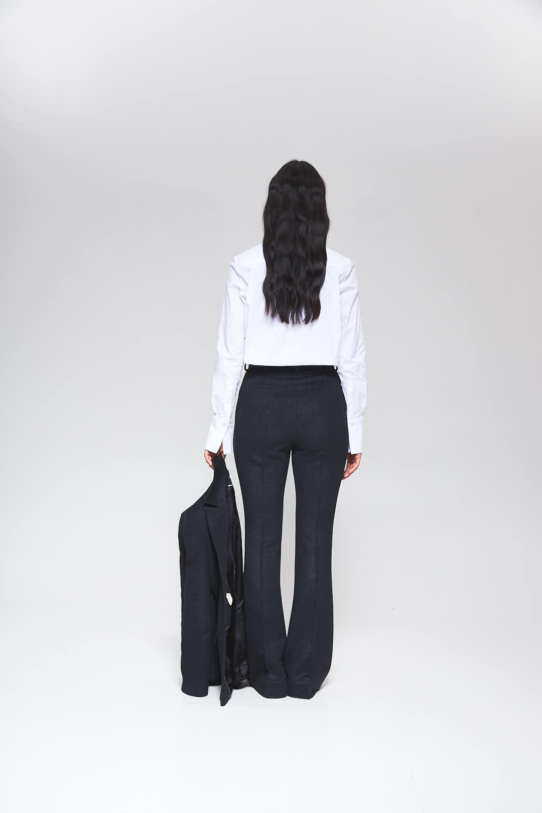 MORANDI GREY-BLUE HIGH-WAIST FLARED TROUSERS
