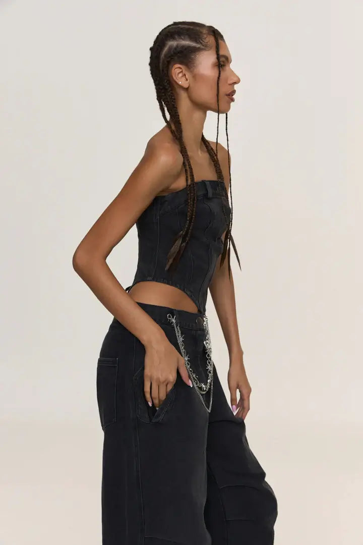 BUDDU BLACK DENIM CORSET