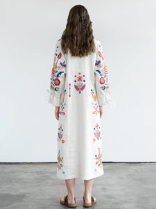 ETNODIM White linen dress with floral embroidery Sobachko