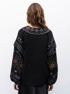 ETNODIM Embroidered jacket made of black linen with a collar Bandura Temna