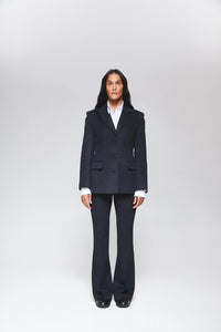 MORANDI GREY-BLUE HIGH-WAIST FLARED TROUSERS