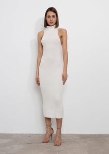 Roll neck sleeveless white dress
