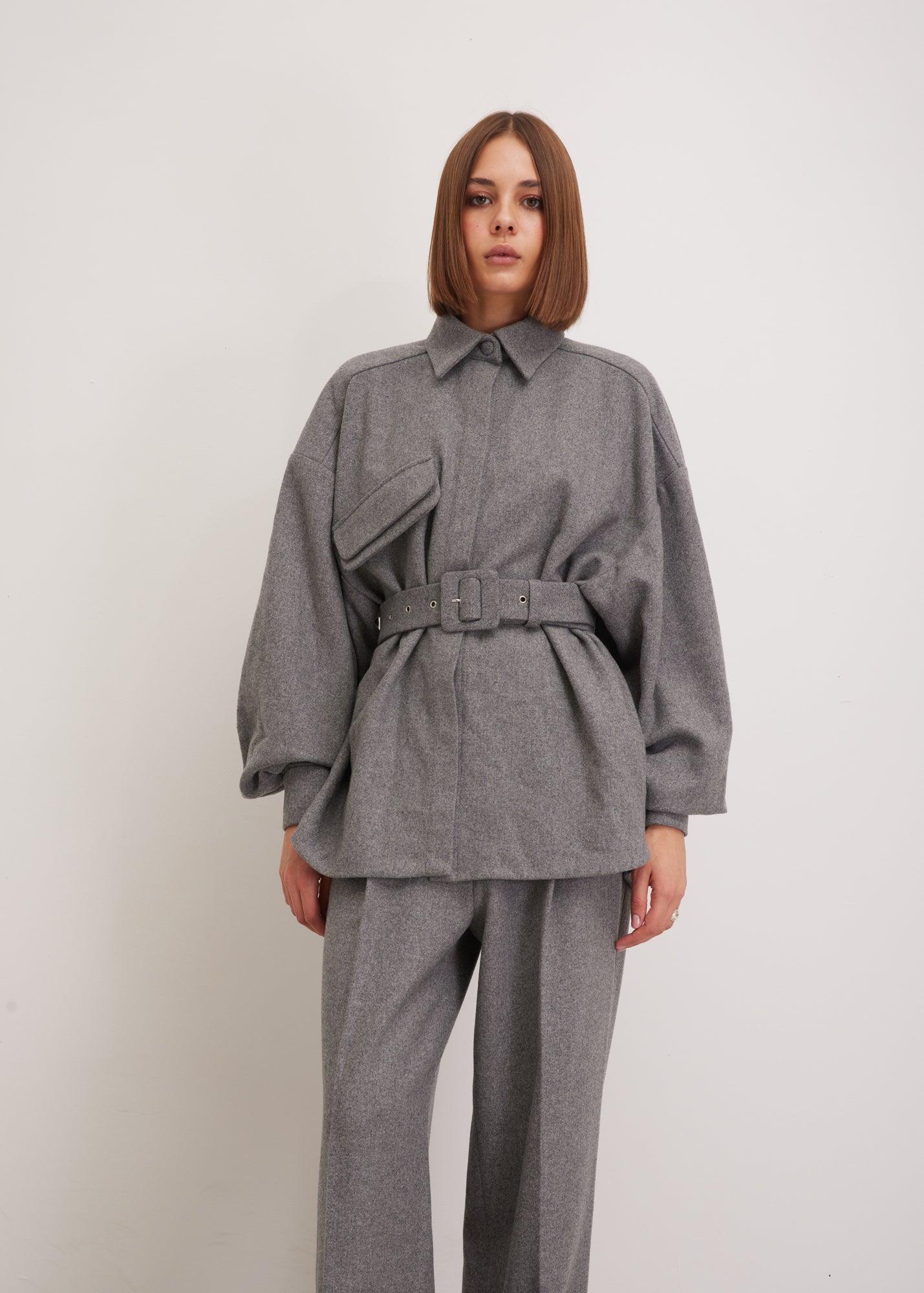 Grey Wool Shirt | Designer Couture Wear