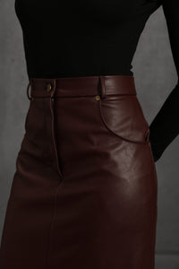 MORANDI BURGUNDY ECO-LEATHER MIDI SKIRT