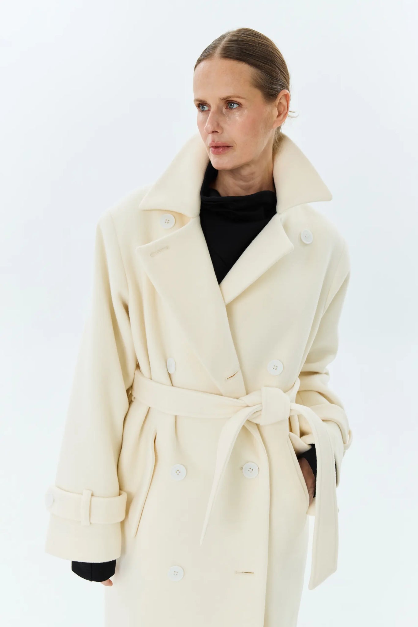 NAZARELLI MILK-COLOURED DOUBLE-BREASTED TRENCH COAT
