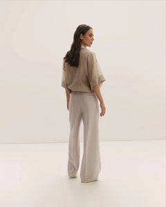 FIORE BIANCO BEIGE WIDE-LEG PLEAT TROUSERS