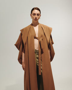 ETERNAL BROWN ASYMMETRIC TRENCH COAT