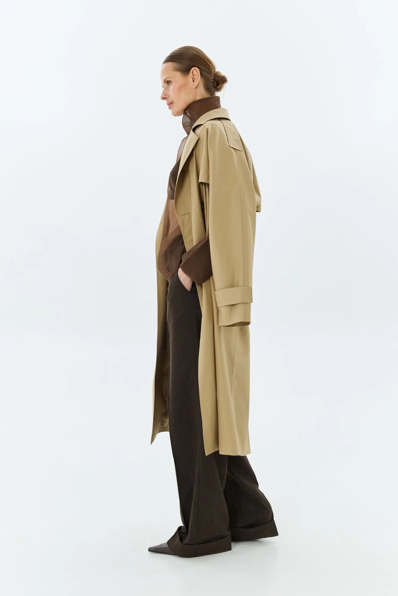 NAZARELLI BEIGE DOUBLE-BREASTED TRENCH COAT