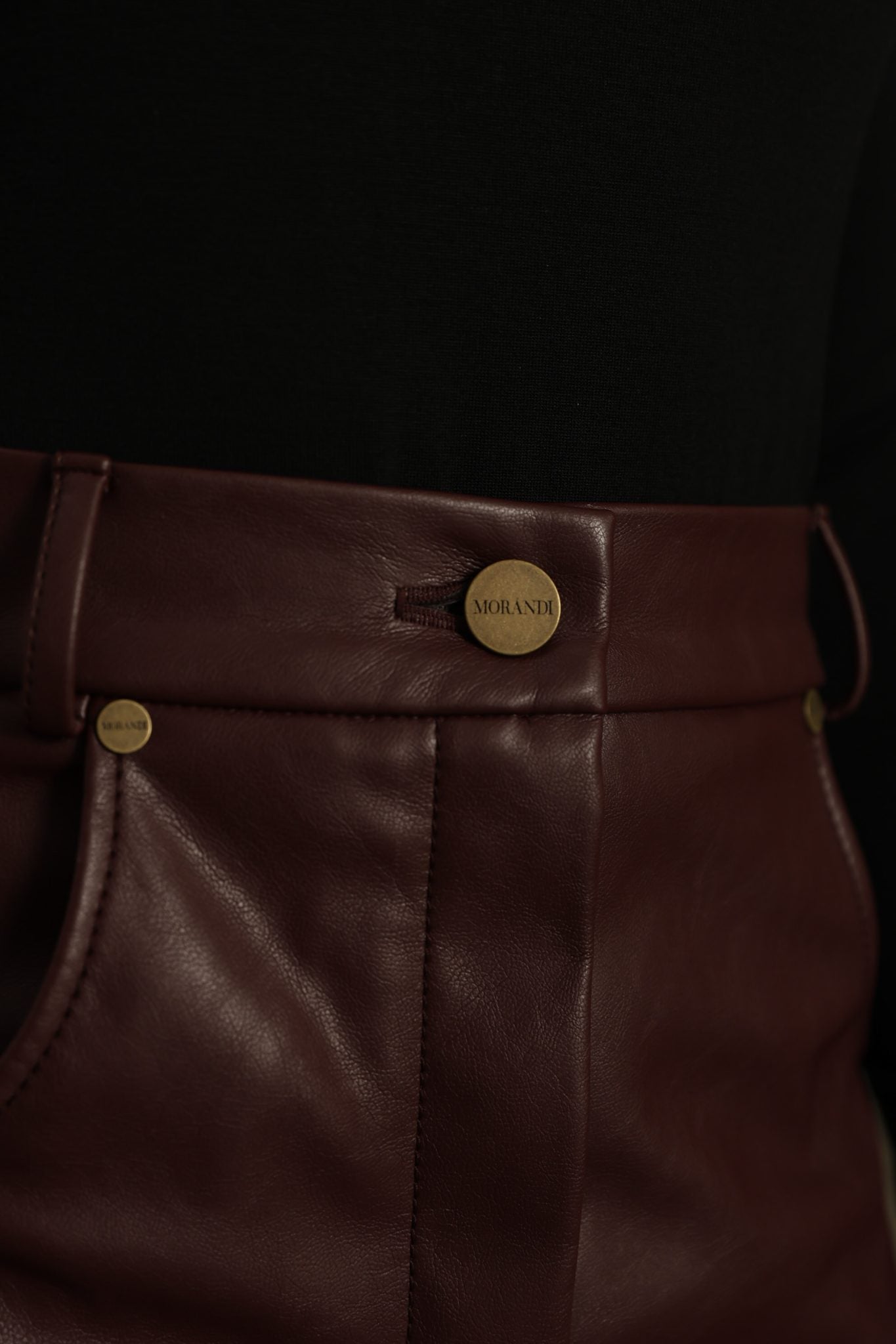 MORANDI BURGUNDY ECO-LEATHER MIDI SKIRT