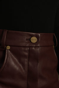 MORANDI BURGUNDY ECO-LEATHER MIDI SKIRT