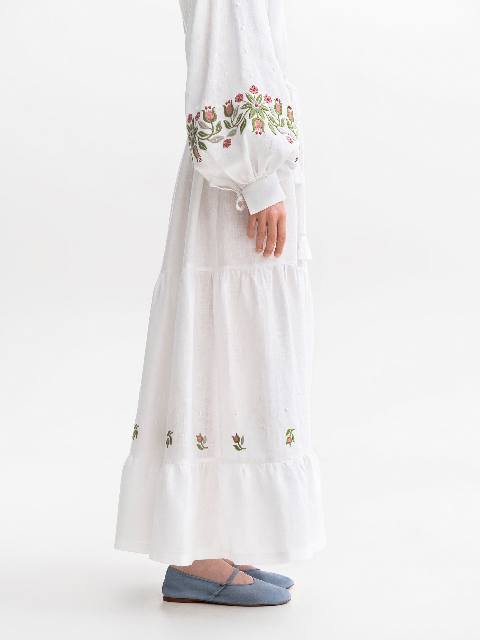 ETNODIM Embroidered midi dress with floral ornament Pelageya