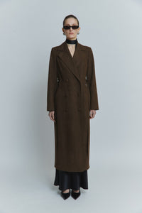 MORANDI DARK BROWN SEMI-FITTED FAUX SUEDE TRENCH COAT