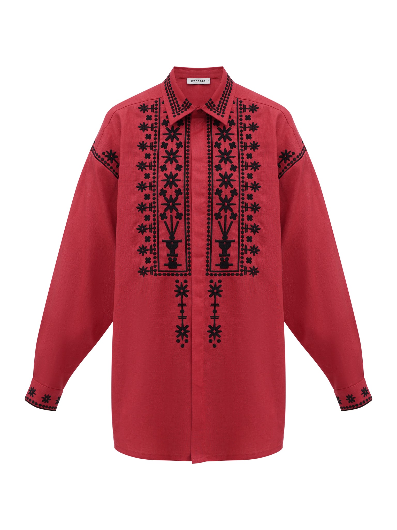 ETNODIM Red linen shirt with an embroidered ornament Nova Khata 1925