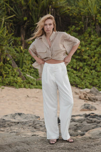 FIORE BIANCO WHITE WIDE-LEG PLEAT TROUSERS