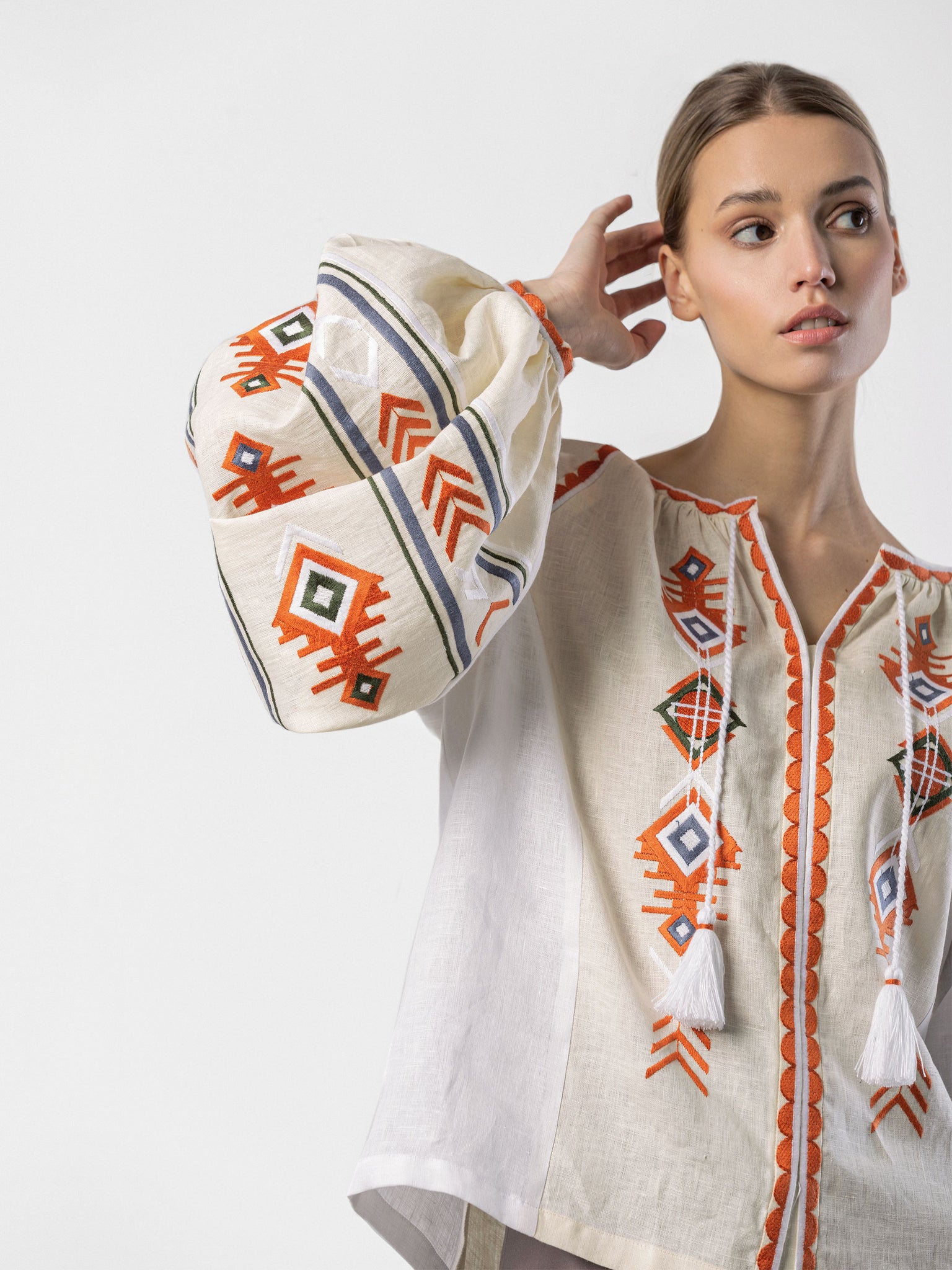 Linen embroidered shirt in boho style Pole