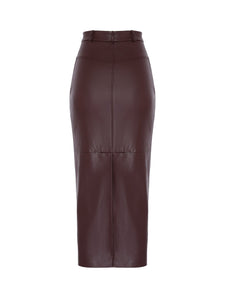 MORANDI BURGUNDY ECO-LEATHER MIDI SKIRT