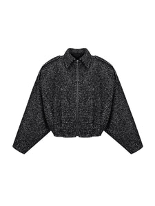 LUKAVA CROPPED TWEED BOMBER JACKET
