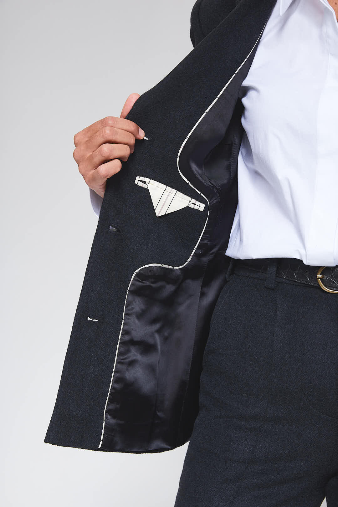 MORANDI GREY-BLUE FITTED SINGLE-BREASTED BLAZER