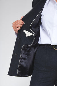 MORANDI GREY-BLUE FITTED SINGLE-BREASTED BLAZER