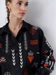 ETNODIM Black linen embroidered shirt SLOVO