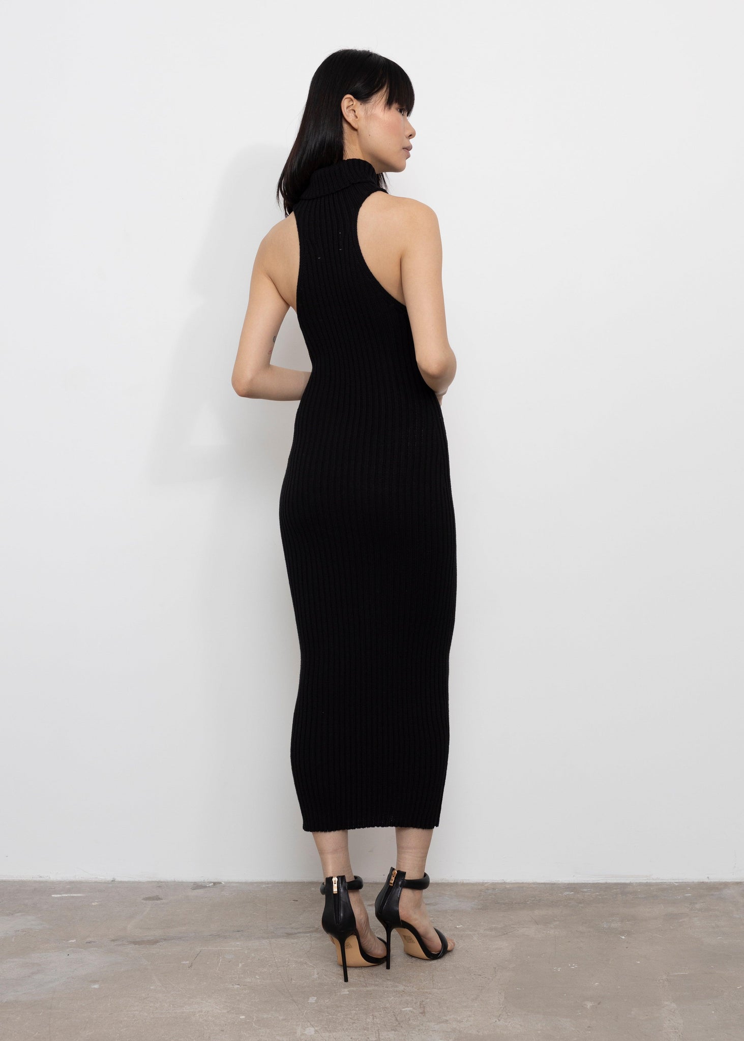 Roll neck sleeveless black dress | knitted dress | midi dress