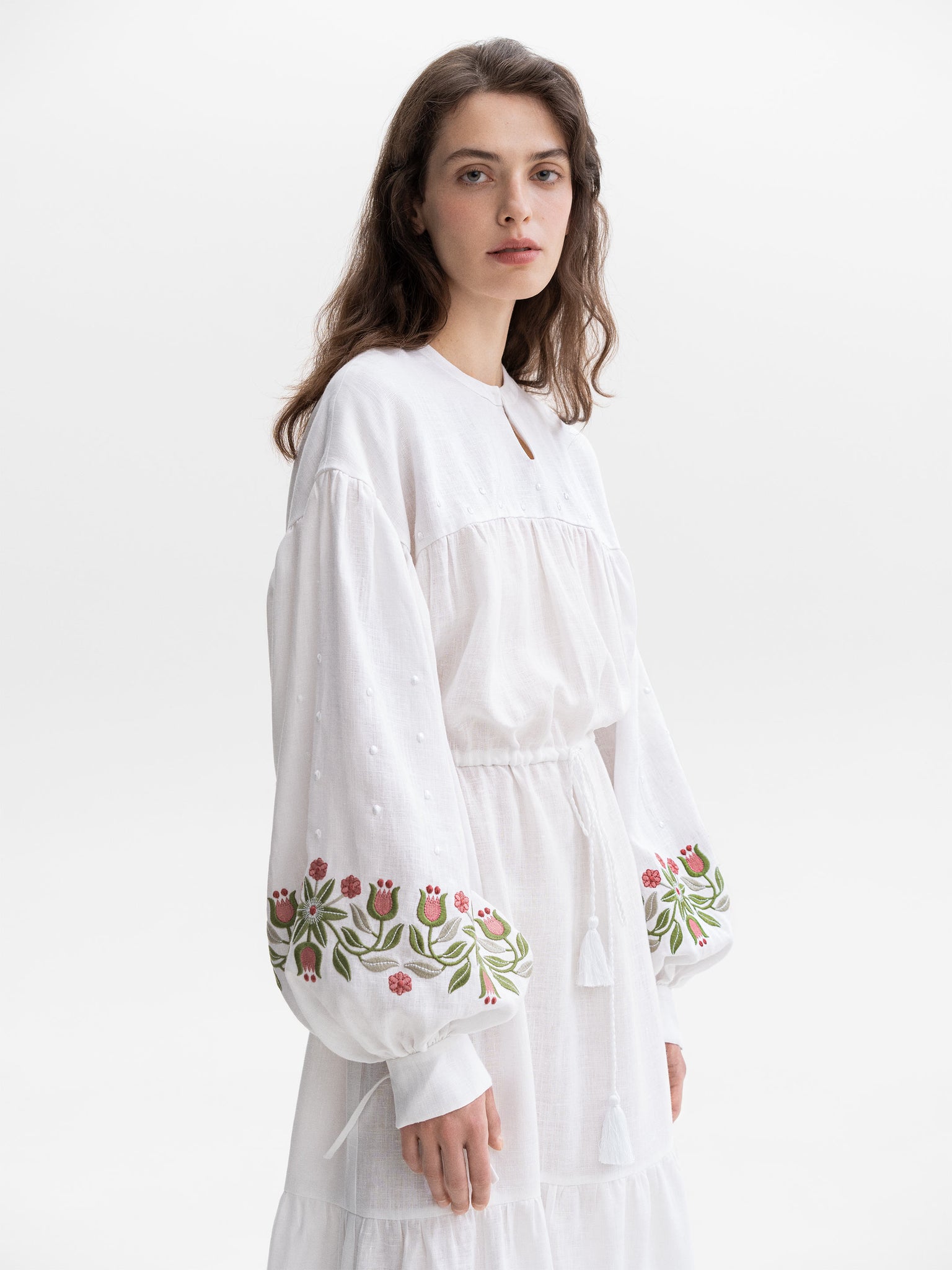 ETNODIM Embroidered midi dress with floral ornament Pelageya