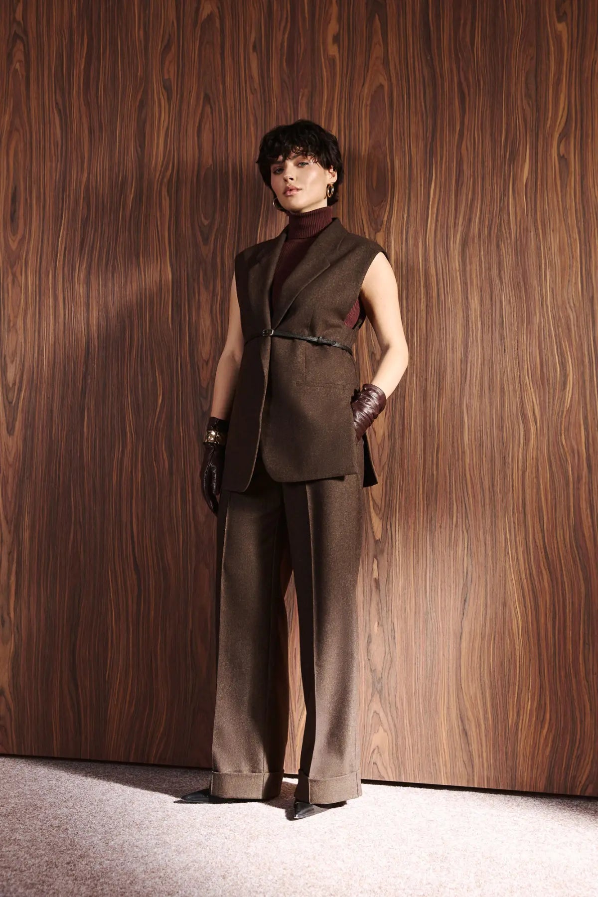 Sleeveless Blazer Brown NAZARELLI BROWN WOOL SLEEVELESS BLAZER