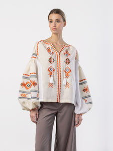 Linen embroidered shirt in boho style Pole