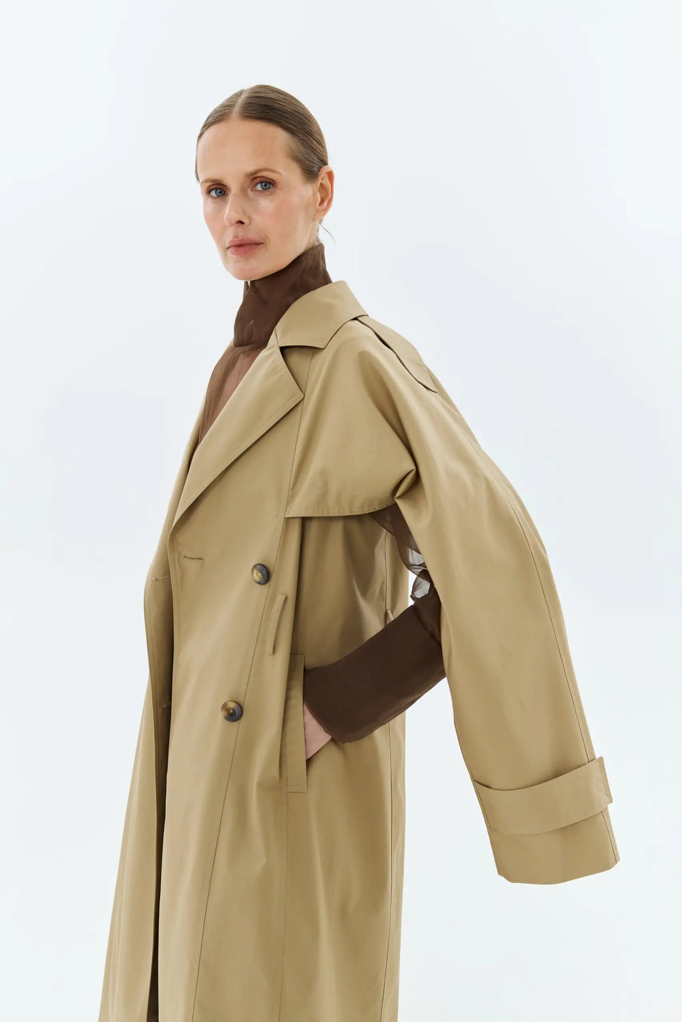 NAZARELLI BEIGE DOUBLE-BREASTED TRENCH COAT