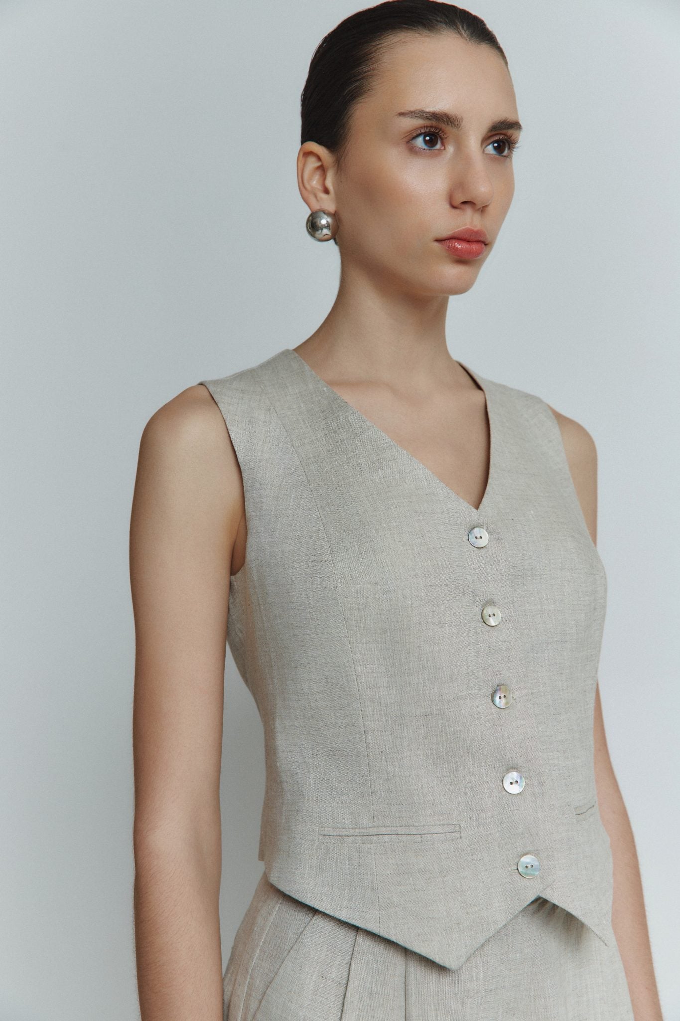 MORANDI BEIGE LINEN WAISTCOAT