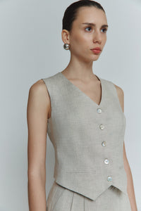 MORANDI BEIGE LINEN WAISTCOAT