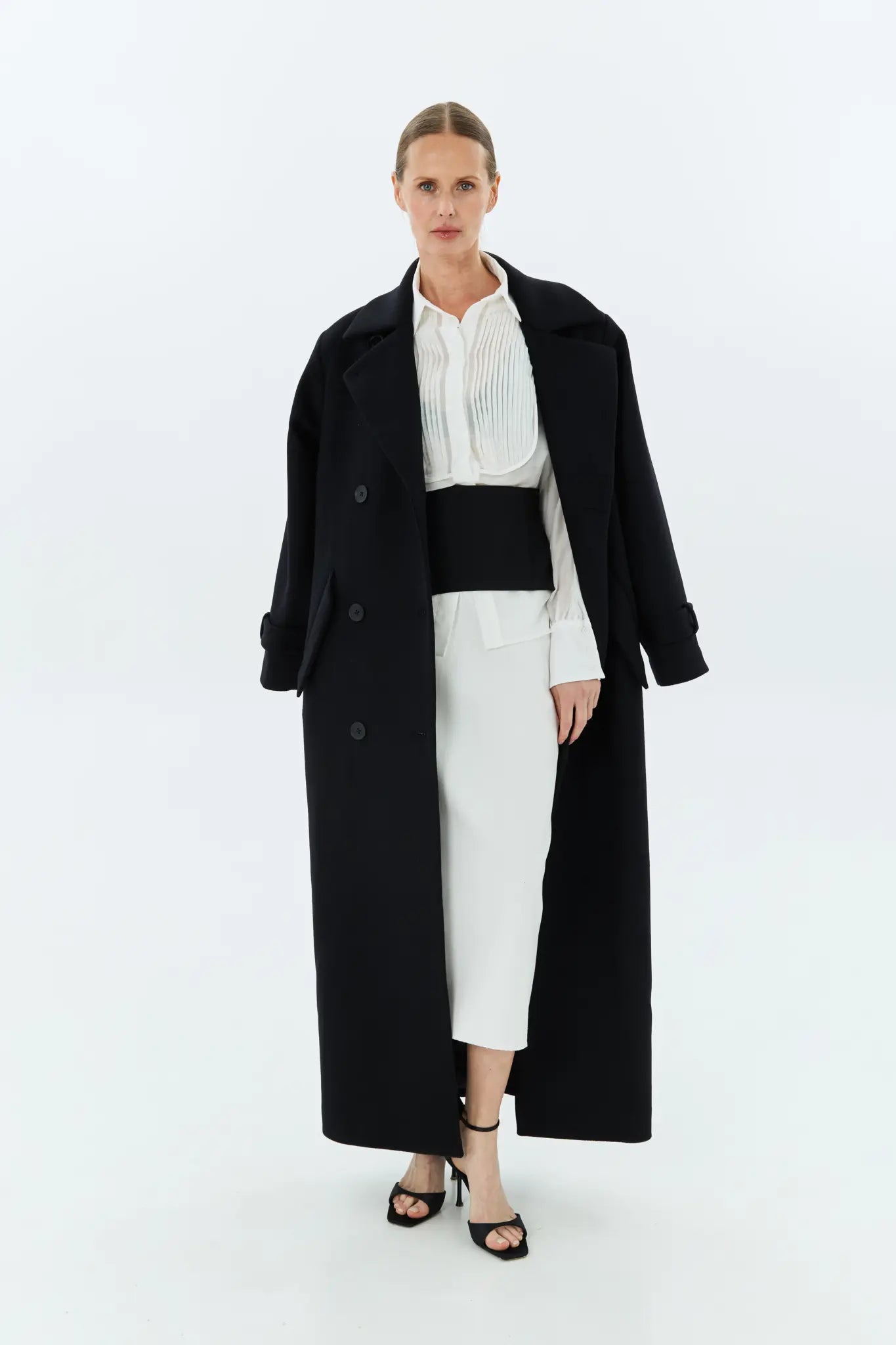 NAZARELLI BLACK DOUBLE-BREASTED TRENCH COAT