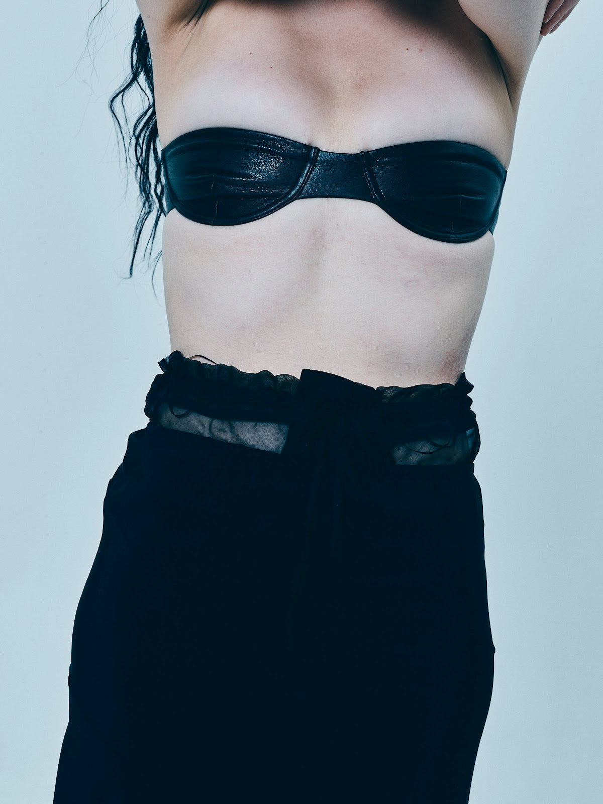 GUDU Black Leather Strapless Bra Top