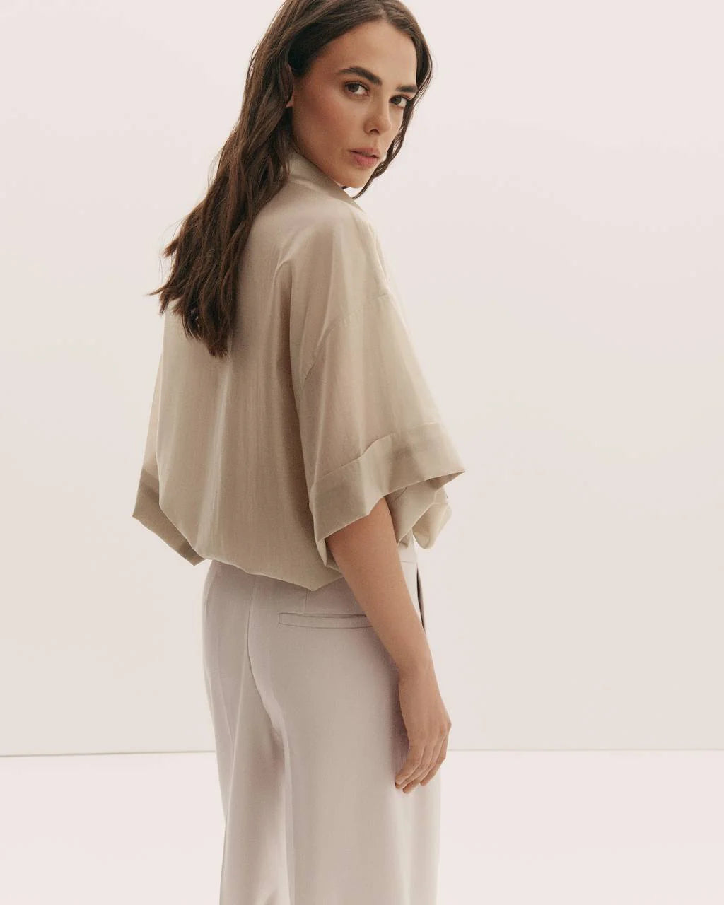 FIORE BIANCO BEIGE WIDE-LEG PLEAT TROUSERS
