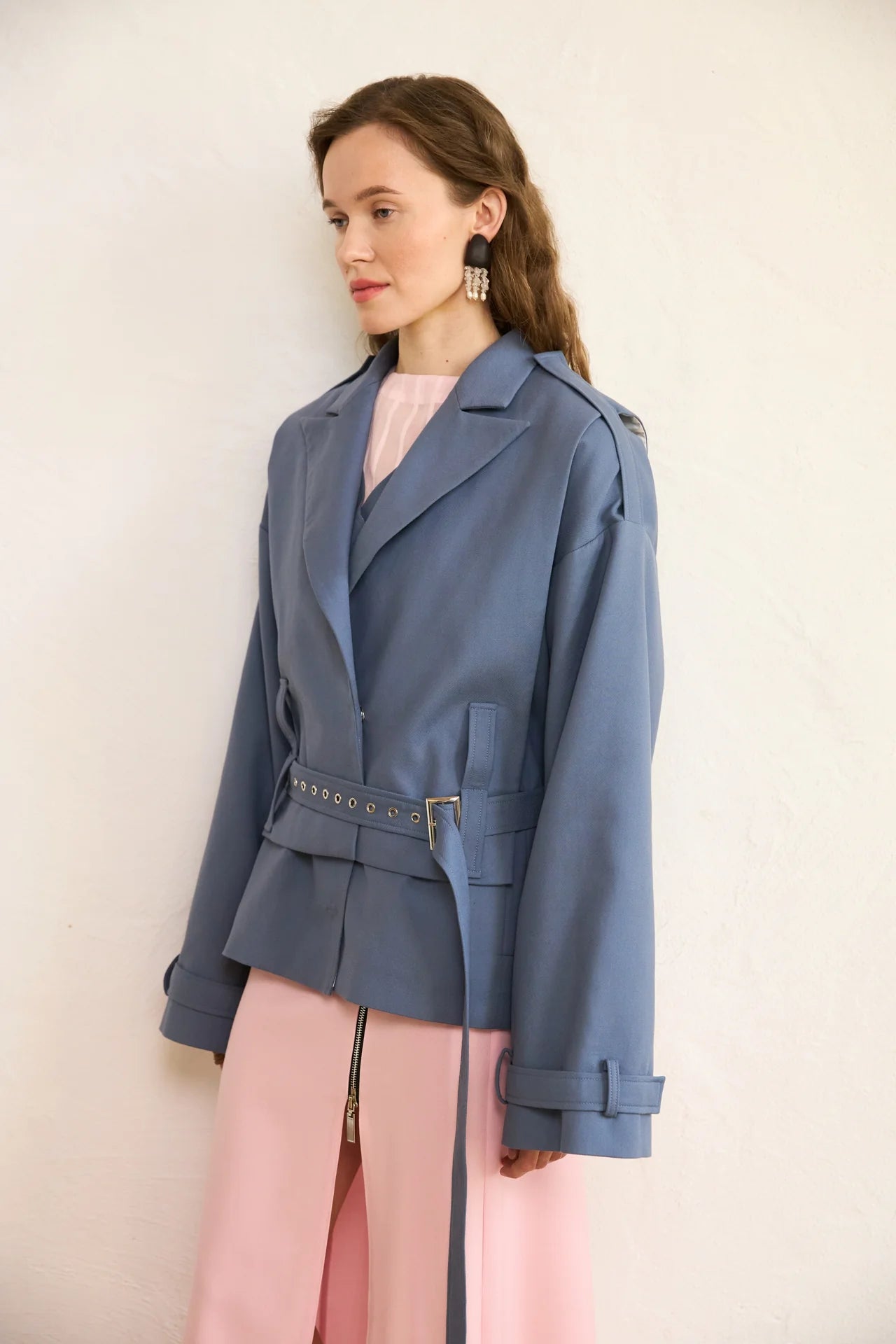 SELERA BLUE DETACHABLE MINI TRENCH AND VEST SET