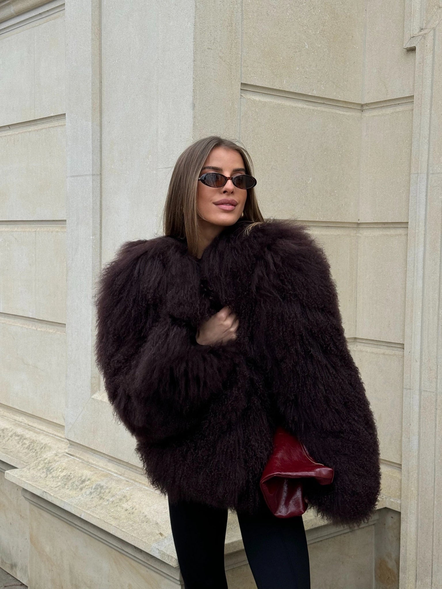 LUKAVA BURGUNDY LAMA FUR COAT
