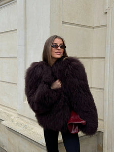 LUKAVA BURGUNDY LAMA FUR COAT