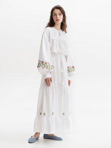 ETNODIM Embroidered midi dress with floral ornament Pelageya