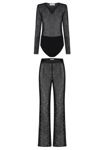 KAFIZOVA Sequin Mesh Bodysuit & Trousers Set Vivid