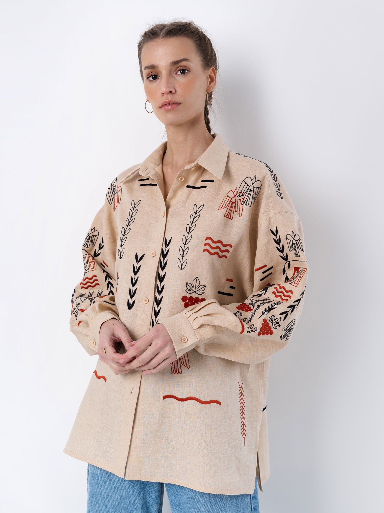 ETNODIM Beige linen embroidered shirt SLOVO