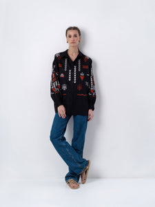 ETNODIM Black linen embroidered shirt SLOVO