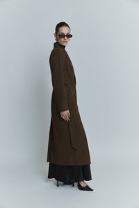 MORANDI DARK BROWN SEMI-FITTED FAUX SUEDE TRENCH COAT