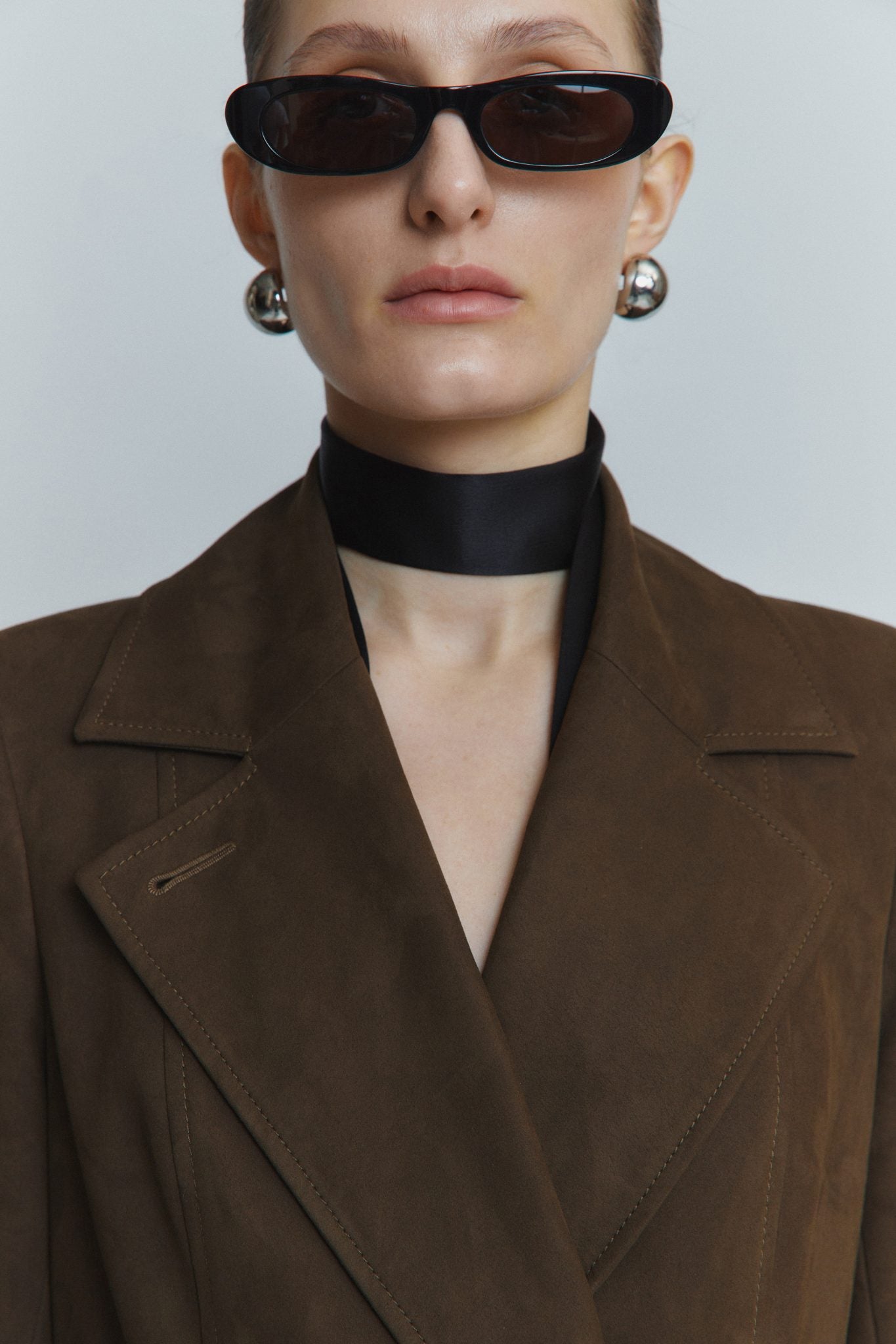 MORANDI DARK BROWN SEMI-FITTED FAUX SUEDE TRENCH COAT
