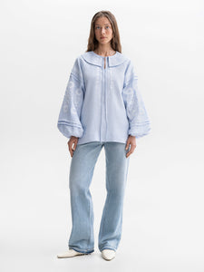 ETNODIM Soft blue shirt with white embroidery Dnipryana