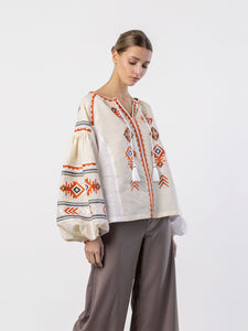 Linen embroidered shirt in boho style Pole