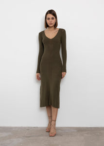 Designer Knitted Dress Khaki