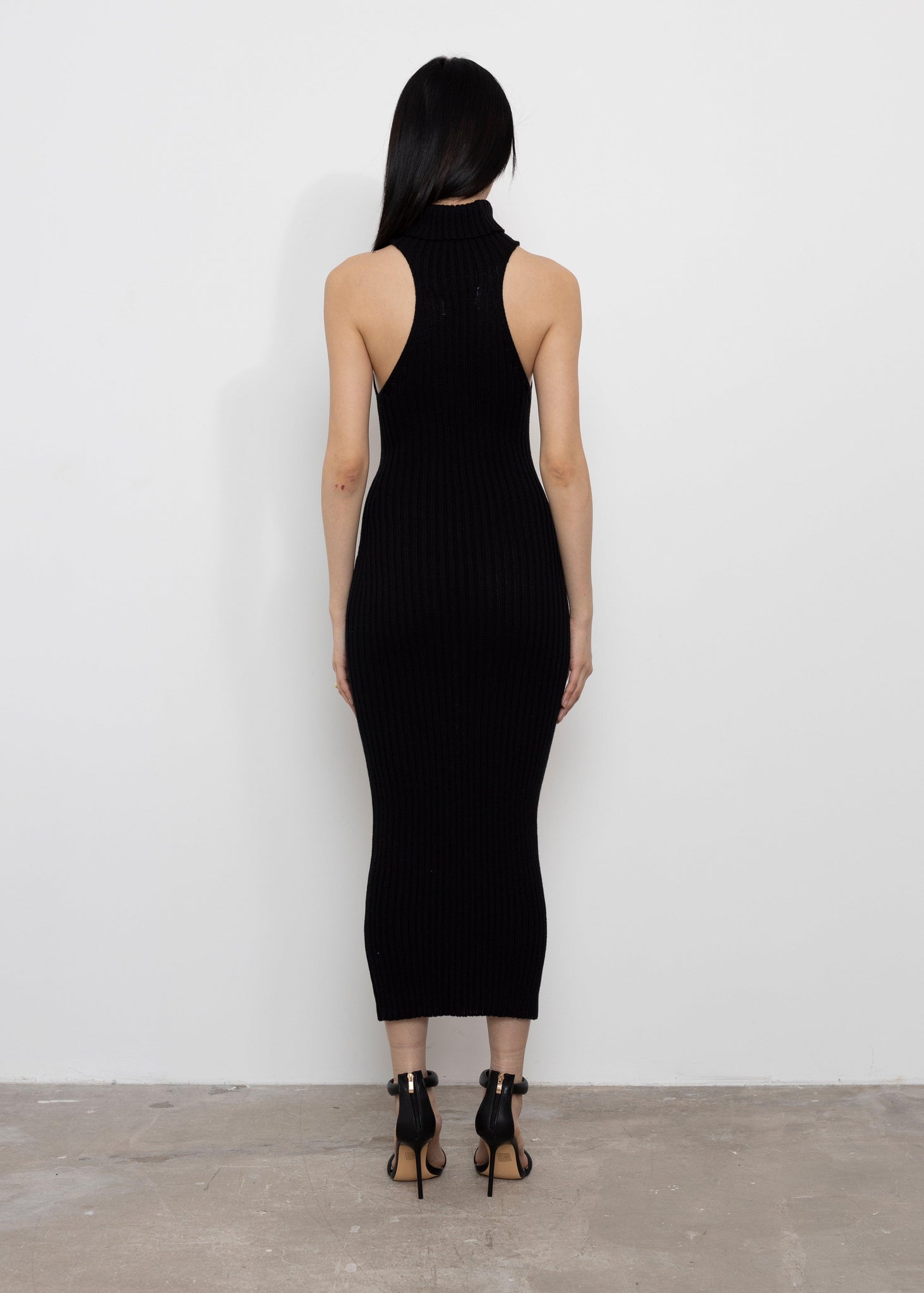Roll neck sleeveless black dress | knitted dress | midi dress